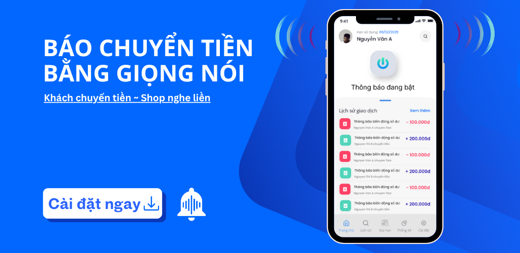 Báo chuyển tiền bằng giọng nói — banner Google Play