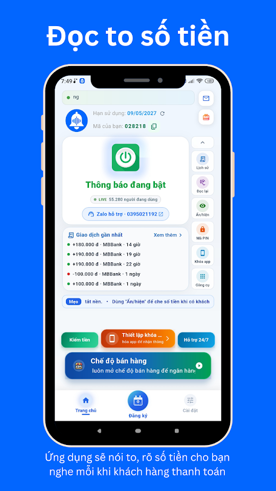 Đọc to số tiền — ảnh Google Play